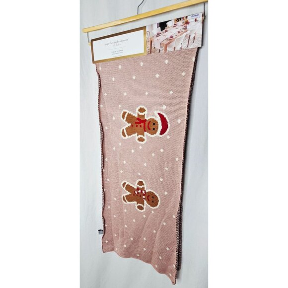 Cupcakes & Cashmere Pink Knit Gingerbread Man Polka Dot Table Runner 16" X 72" - Picture 2 of 5